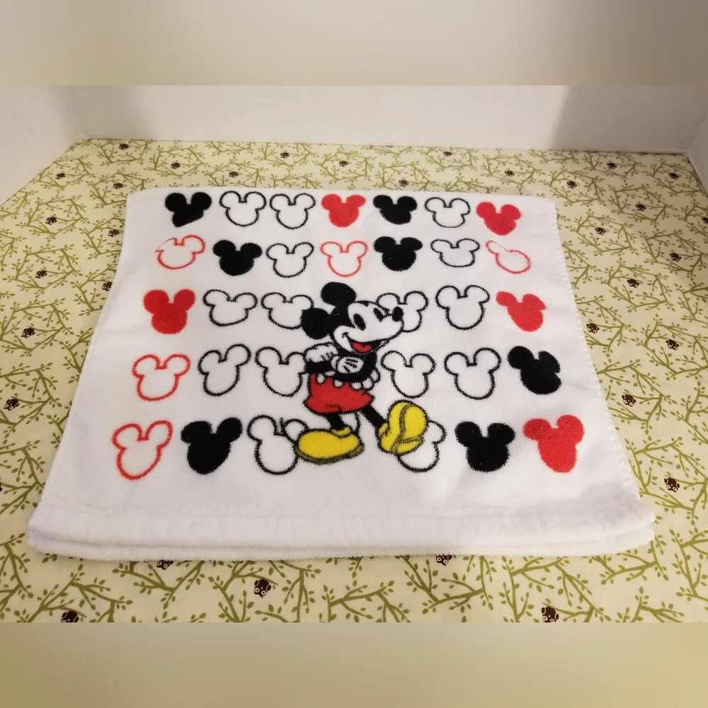 Retro Mickey Mouse Patterned White Hand Towel - Red, Black, Yellow Accents